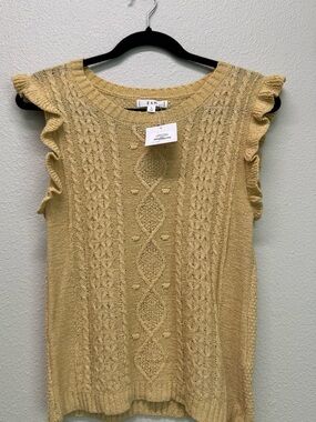 NWT E&M Yellow Cable Knit Ruffle Sleeve Sweater Tank, Multiple Sizes